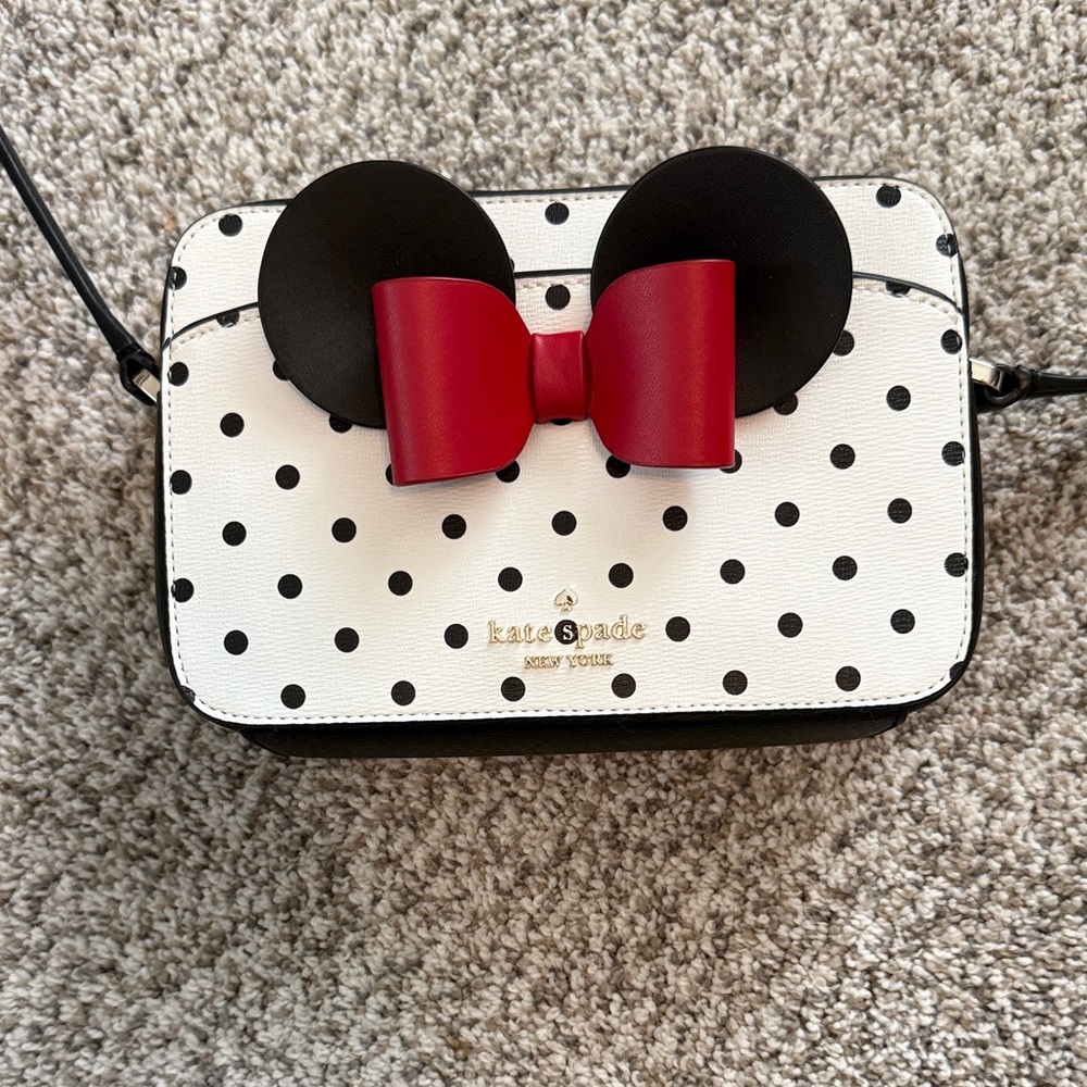 Kate Spade Black and White Polka Dot Bag with Red Bow